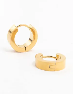 Waterproof Gold Plated Stainless Steel Wide Huggie Earrings