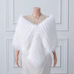 White V-neck Neckline Shawl Winter Wedding Shawl