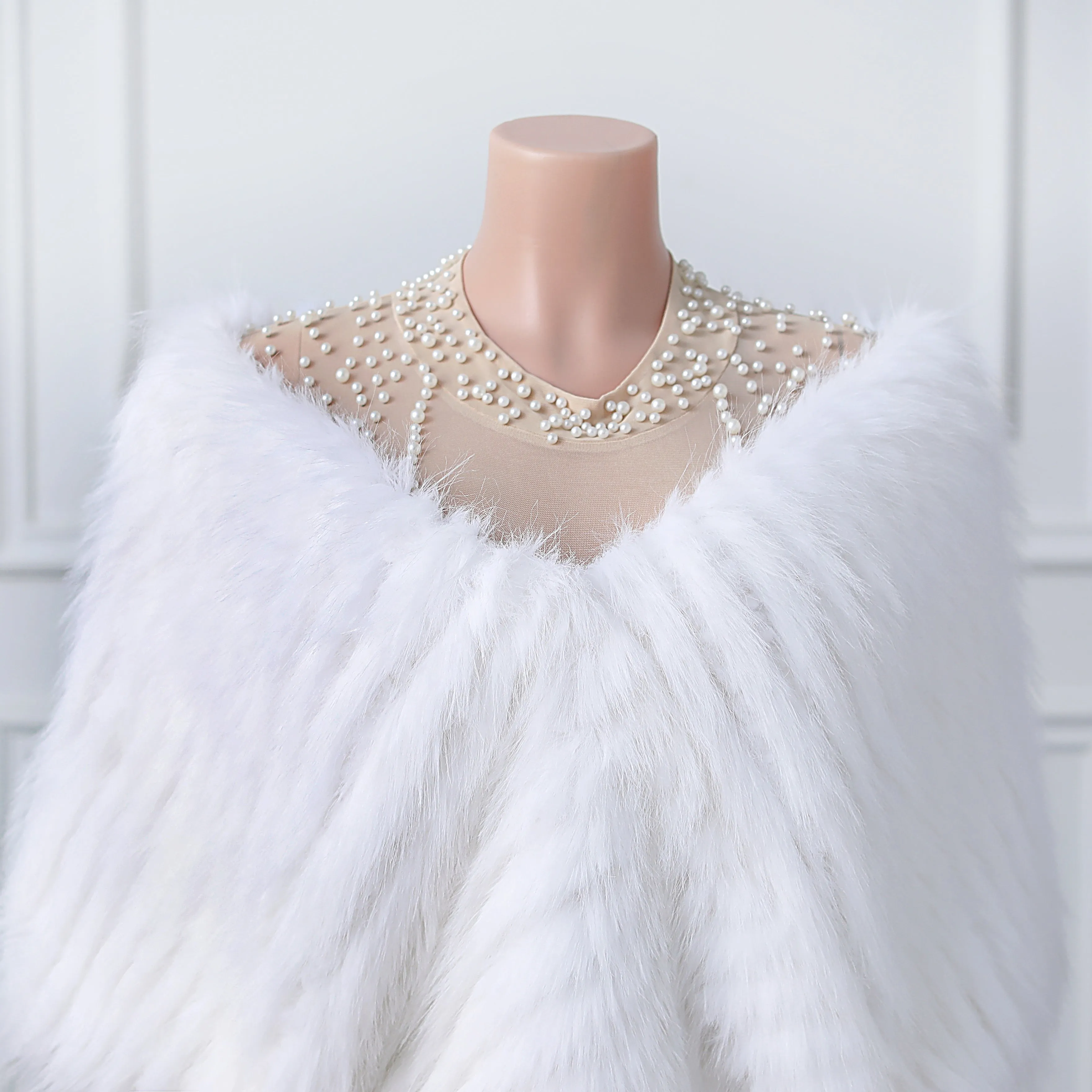 White V-neck Neckline Shawl Winter Wedding Shawl