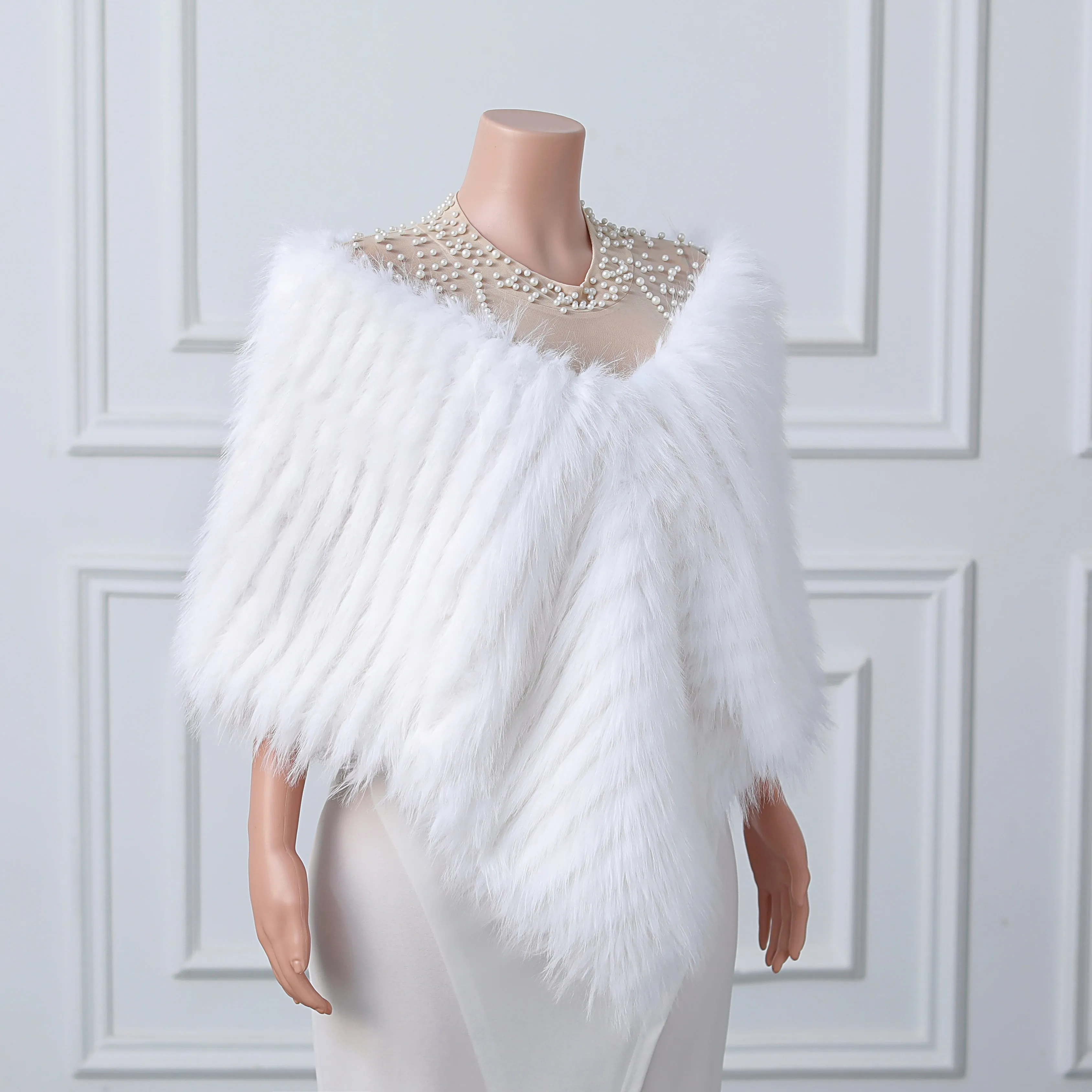 White V-neck Neckline Shawl Winter Wedding Shawl