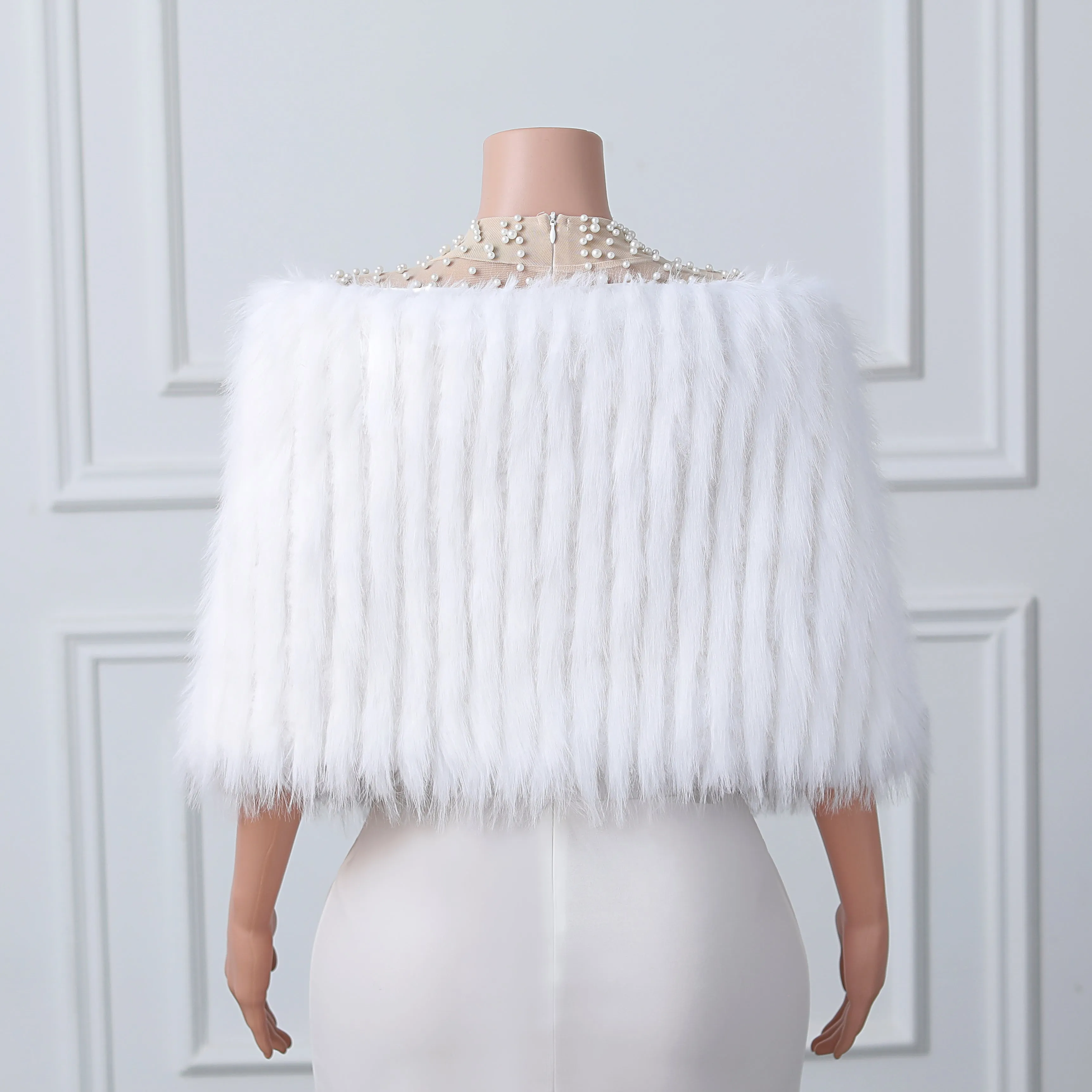 White V-neck Neckline Shawl Winter Wedding Shawl