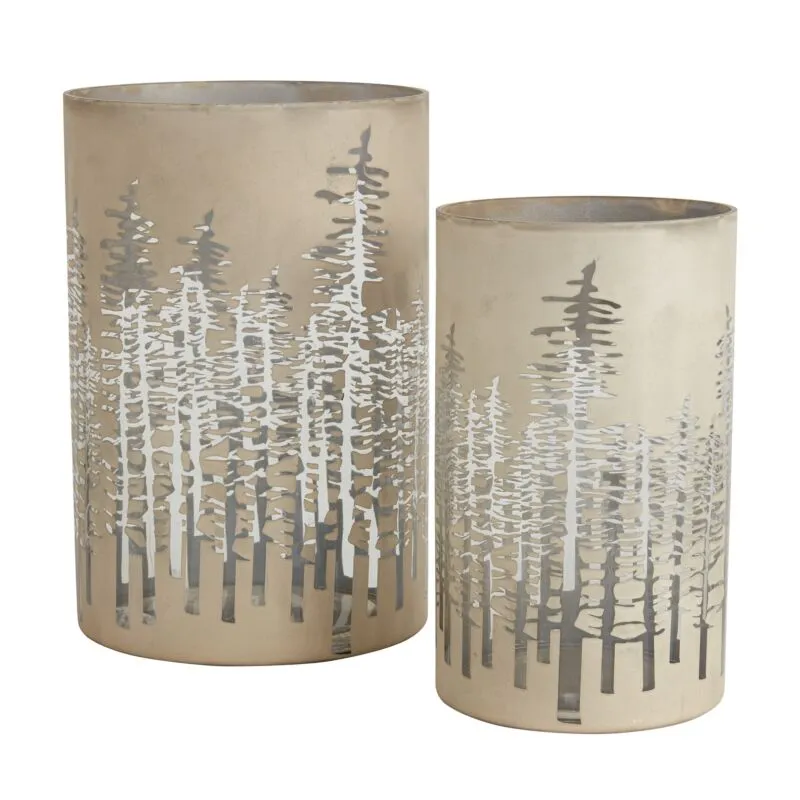 Winter Woods Glass Hurricane (2 sizes)