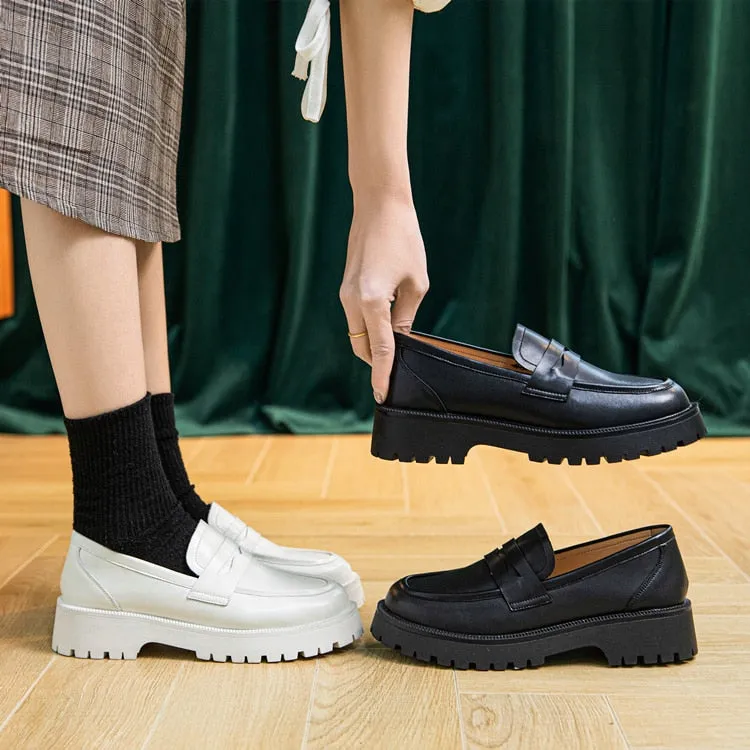 woloong  Spring Shoes Female British Style New Thick-soled College Style Casual Loafers Genuine Leather Fashion Shoes Girls
