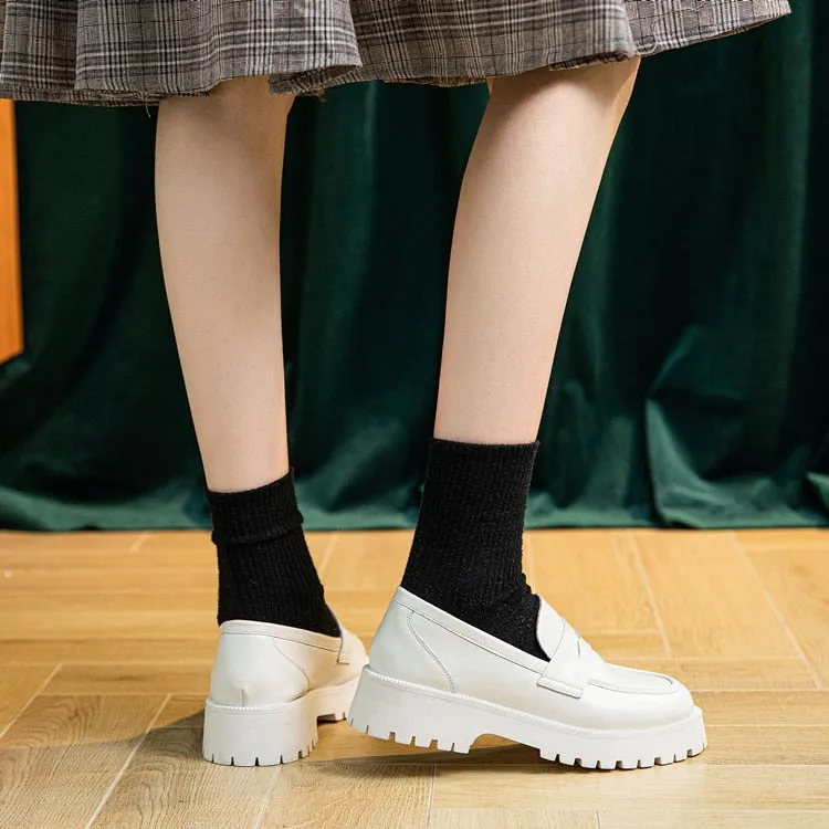woloong  Spring Shoes Female British Style New Thick-soled College Style Casual Loafers Genuine Leather Fashion Shoes Girls