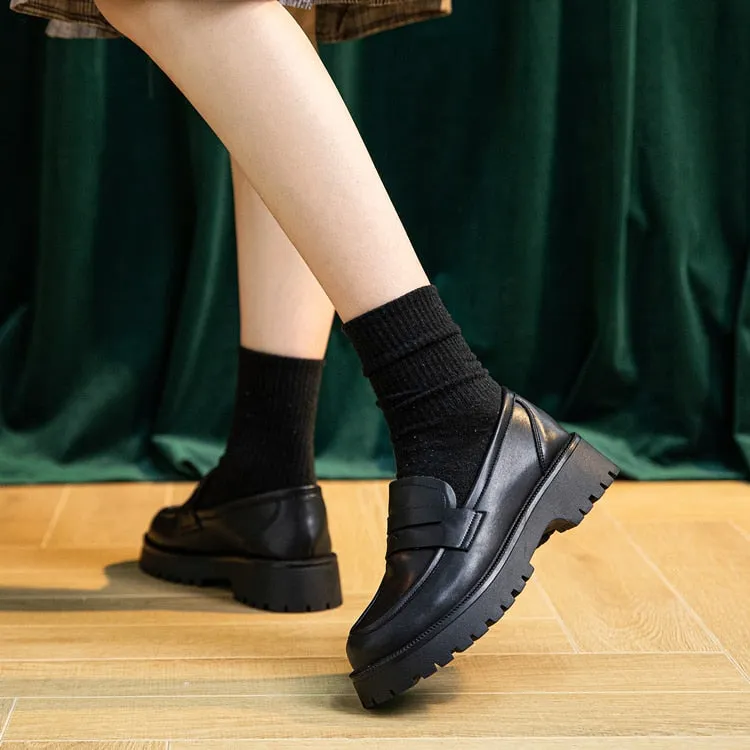 woloong  Spring Shoes Female British Style New Thick-soled College Style Casual Loafers Genuine Leather Fashion Shoes Girls