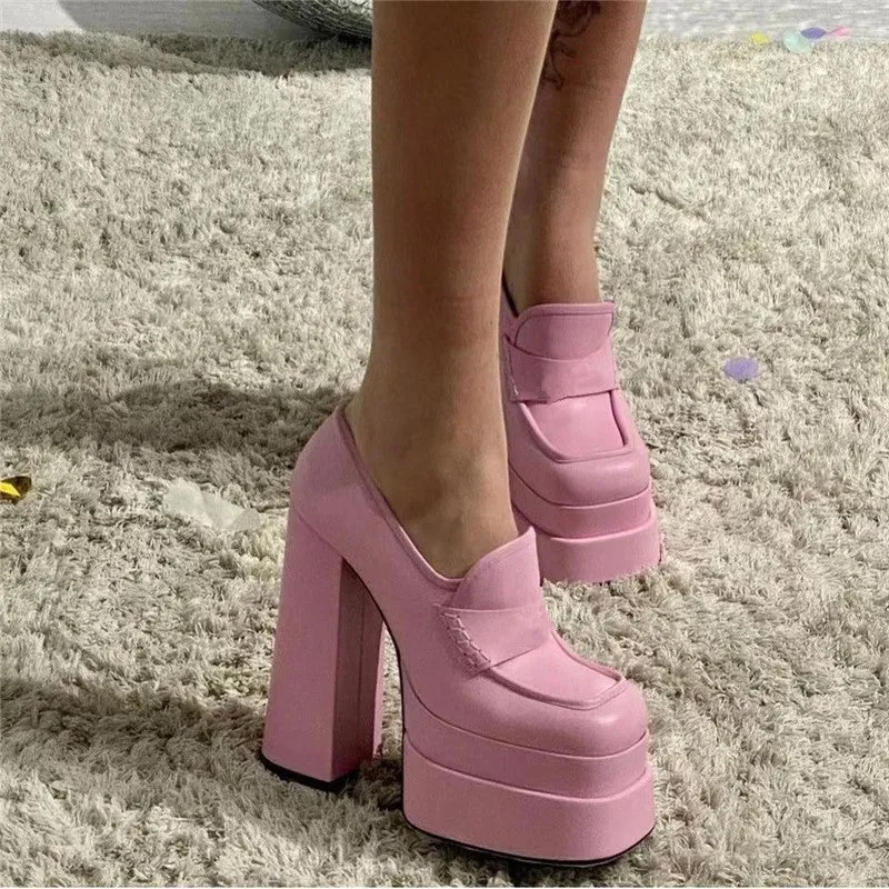 woloong Women High Heel Platform Hoof Heels Loafers Women Pumps New Square Toe Fashion Shoes Plus Size Shoes Sexy Dress Shoes