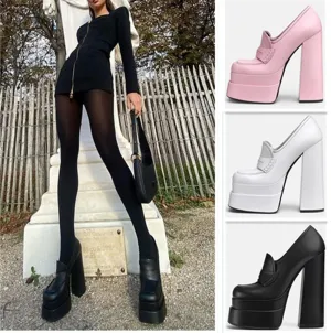 woloong Women High Heel Platform Hoof Heels Loafers Women Pumps New Square Toe Fashion Shoes Plus Size Shoes Sexy Dress Shoes