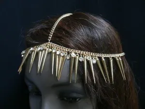 Women Gold Head Chain Spikes Rhinestones Circlet Headband