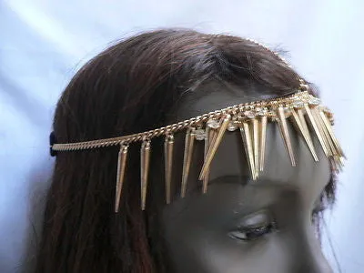 Women Gold Head Chain Spikes Rhinestones Circlet Headband