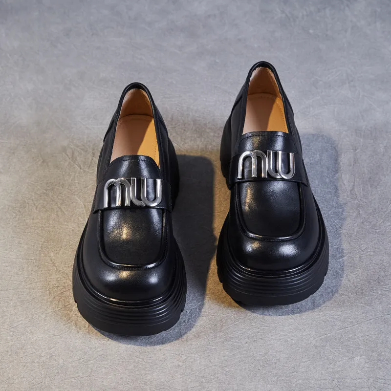 Women Minimalist Leather Chunky Platform Loafers