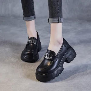 Women Minimalist Leather Chunky Platform Loafers