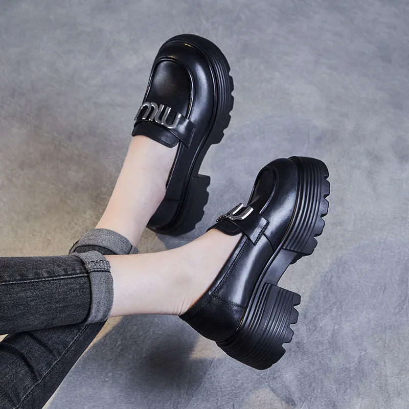 Women Minimalist Leather Chunky Platform Loafers