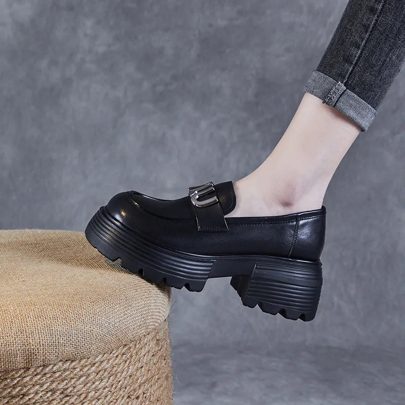 Women Minimalist Leather Chunky Platform Loafers