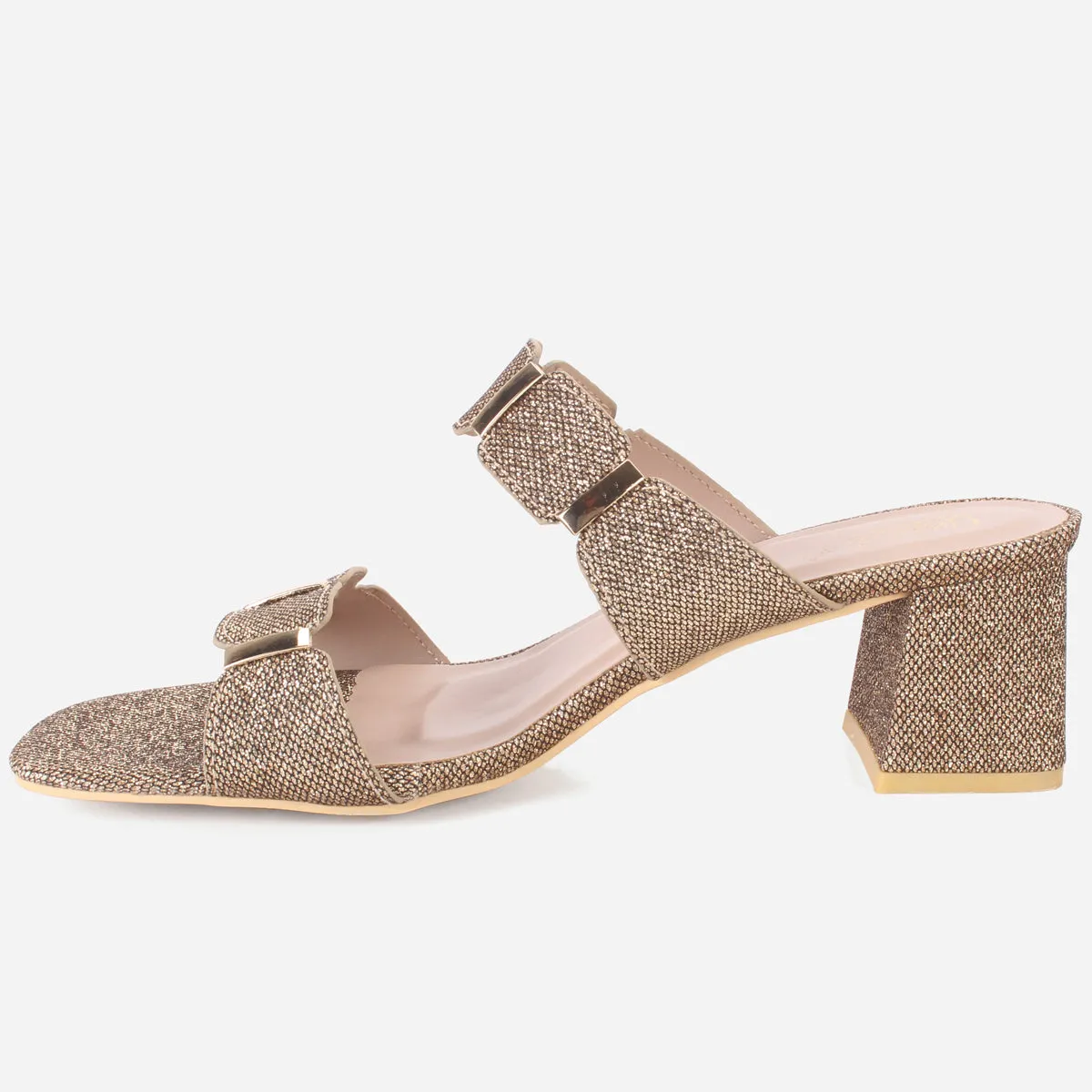 Womens "NATALIA" Fancy Block Heel Slide In Sandals