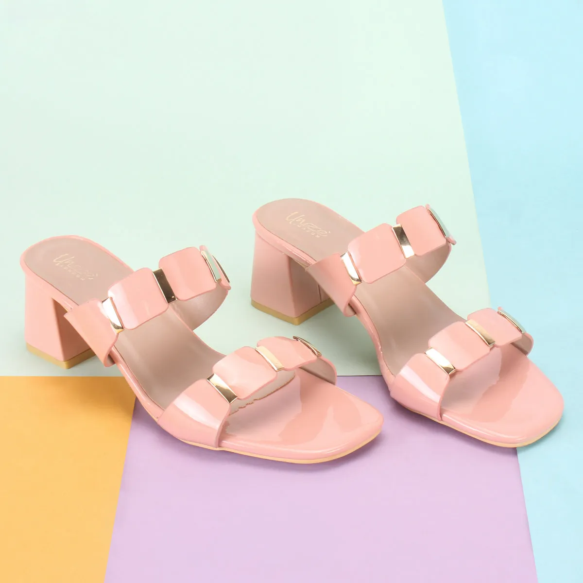 Womens "NATALIA" Fancy Block Heel Slide In Sandals