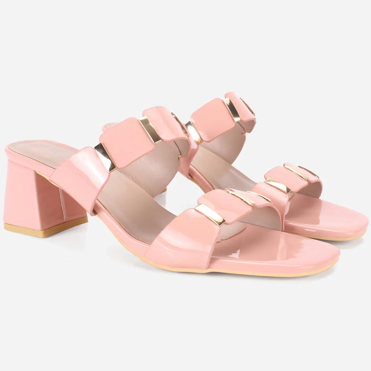Womens "NATALIA" Fancy Block Heel Slide In Sandals
