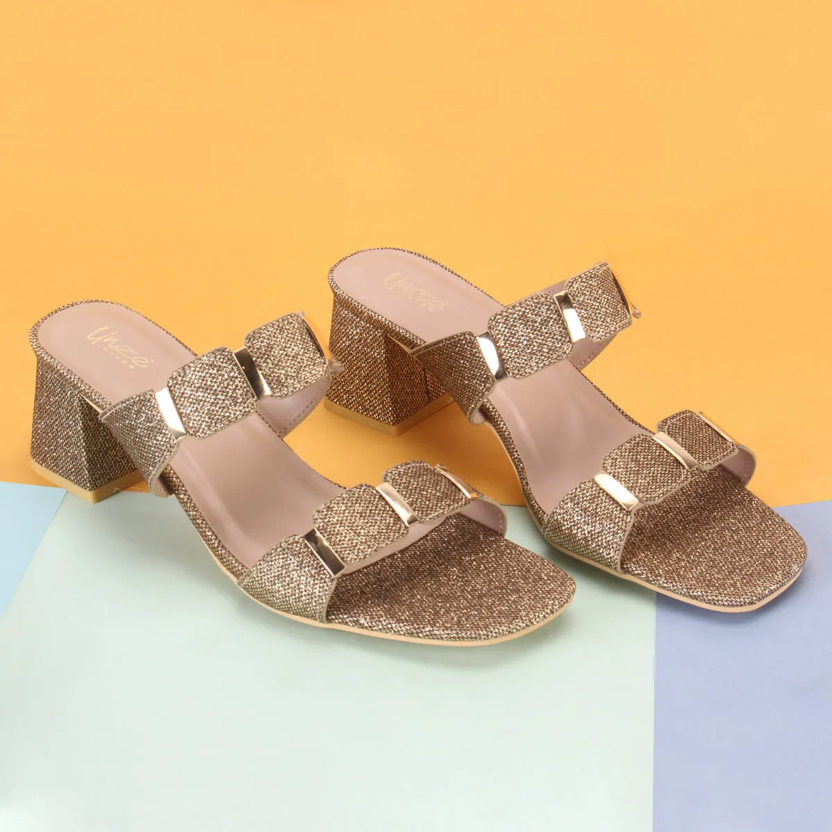 Womens "NATALIA" Fancy Block Heel Slide In Sandals