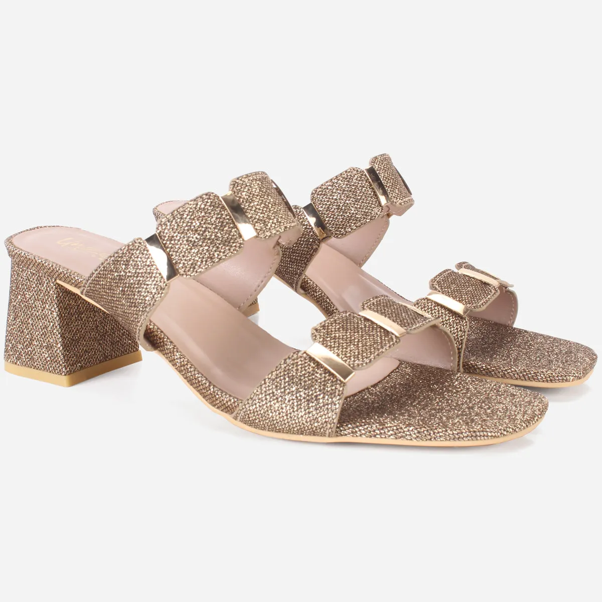 Womens "NATALIA" Fancy Block Heel Slide In Sandals