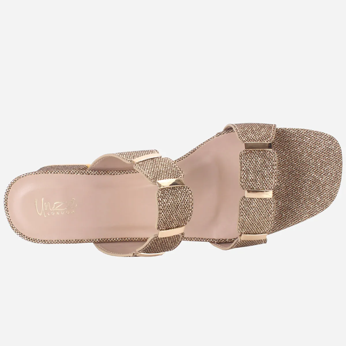 Womens "NATALIA" Fancy Block Heel Slide In Sandals